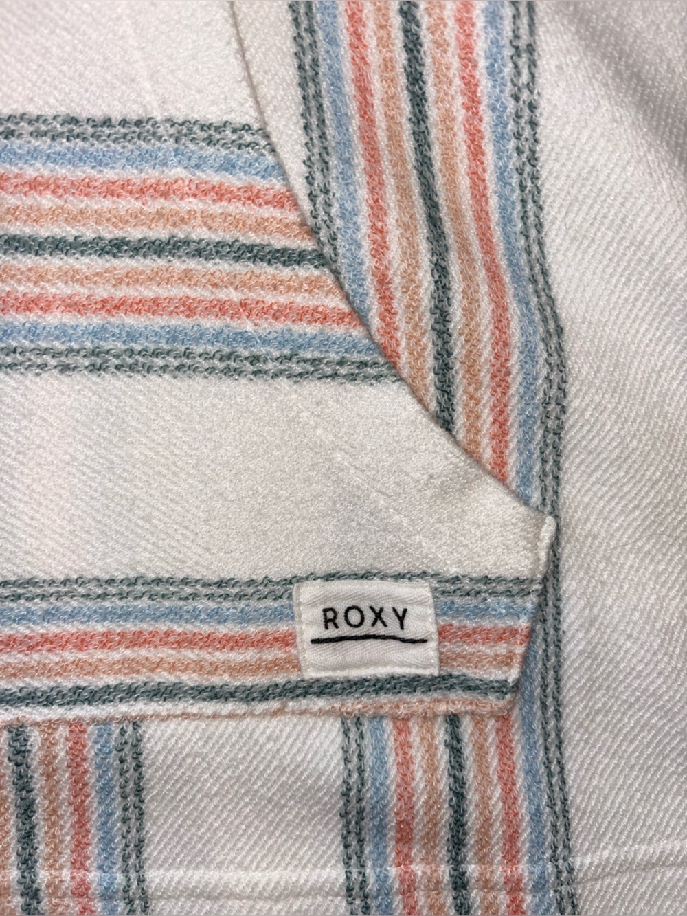 Roxy Cream Hooded Pullover with Coral and Teal Stripes - Picture 2 of 6